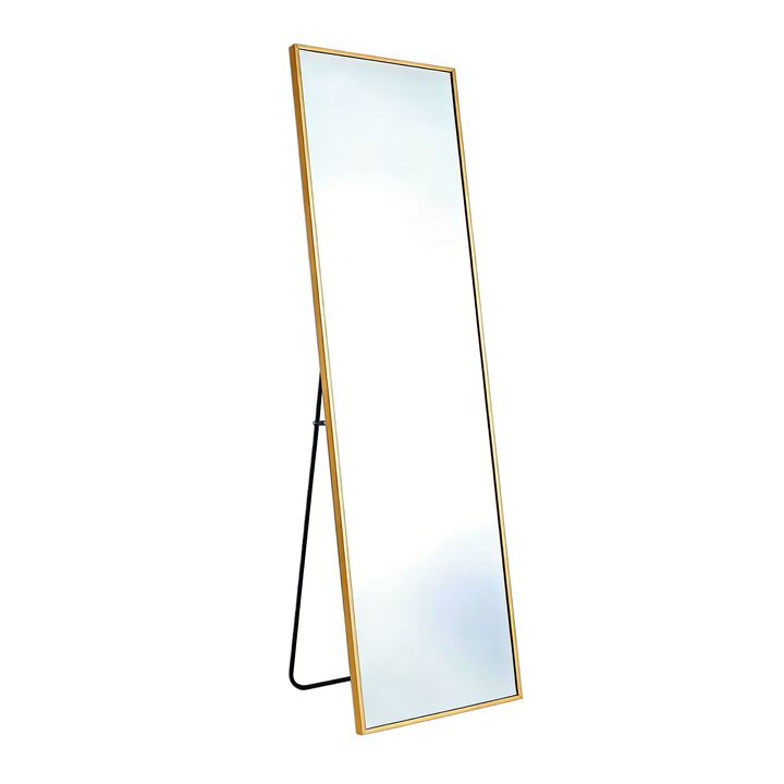 HomeRoots 55" Gold Aluminum Freestanding And Wall Mounted Framed Full Length Mirror