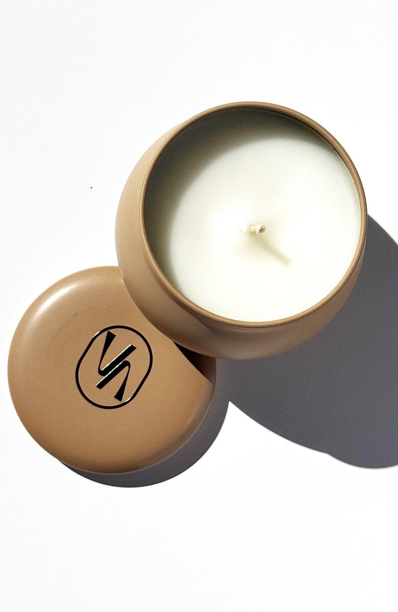Mini Scented Travel Candle With Cotton Wick In Ganja Suede image number 1