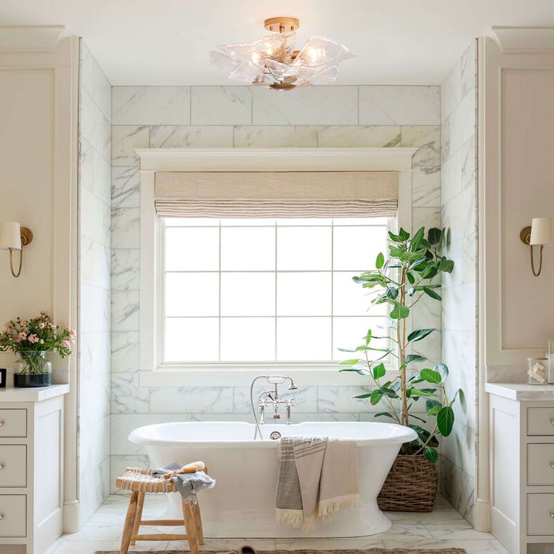 Brisa 4-light Modern Textured Glass Panels Flush Mount - Brushed Brass image number 9