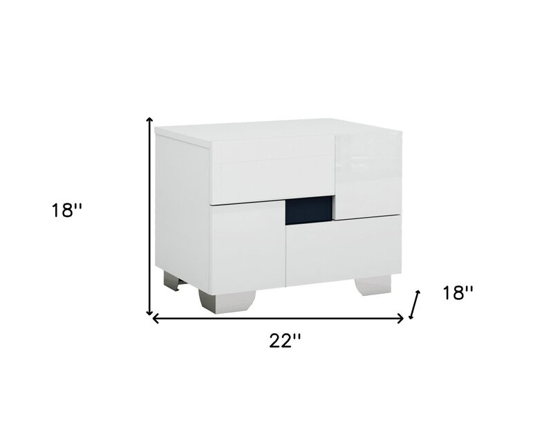 Modern Bedside Table with 2 Drawers – Mirrored Metal Nightstand for Bedroom