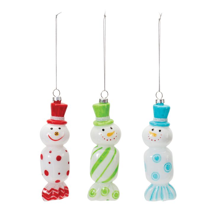 Candy Snowman Ornament (Set of 12 6.25"H Glass