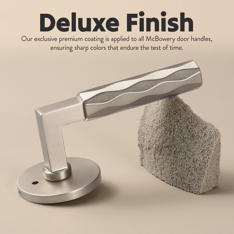 Hailey Satin Nickel Modern Bed/Bath Interior Door Handle with Round Rosette and Concealed Screws (Privacy) image number 5