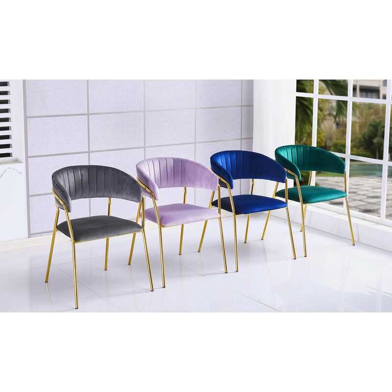 Best Master Furniture Bellai 18" Velour Fabric Dining Chair in Blue (Set of 2)