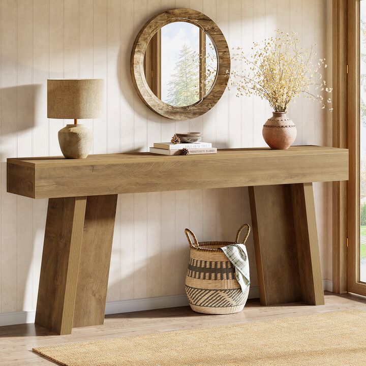 Natural Farmhouse Console Table, Narrow Sofa Table for Entryway