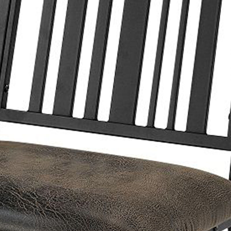 Nori 24 Inch Side Dining Chair Set of 2, Slatted Back, Faux Leather, Black - Benzara