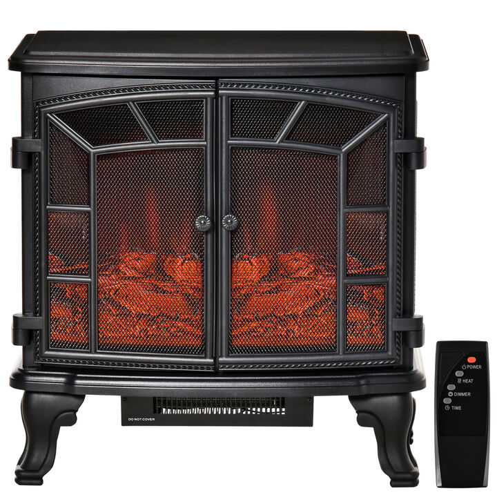 HOMCOM 27" Electric Fireplace Heater, Fireplace Stove with Realistic LED Flames and Logs, Remote Control and Overheating Protection, 750W/1500W, Black