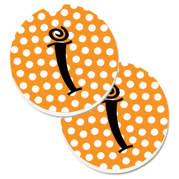 Caroline's Treasures Monogram Initial I Orange Polkadots Set of 2 Cup Holder Car Coasters CJ1033-ICARC, 2.56, Multicolor