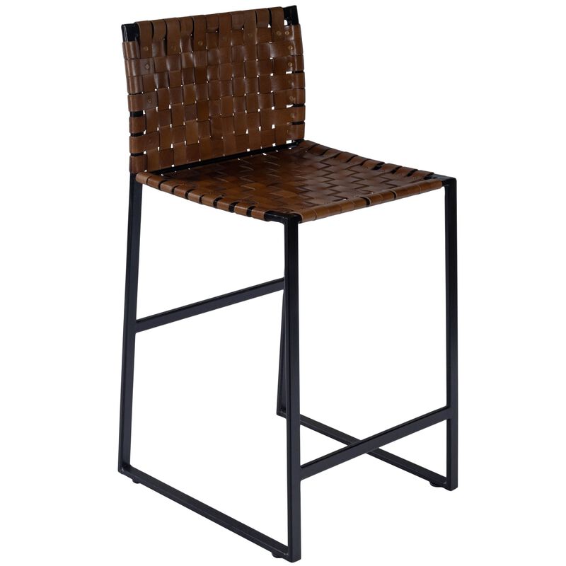 Hivvago 36 Inch Brown and Black Leather and Iron Bar Chair