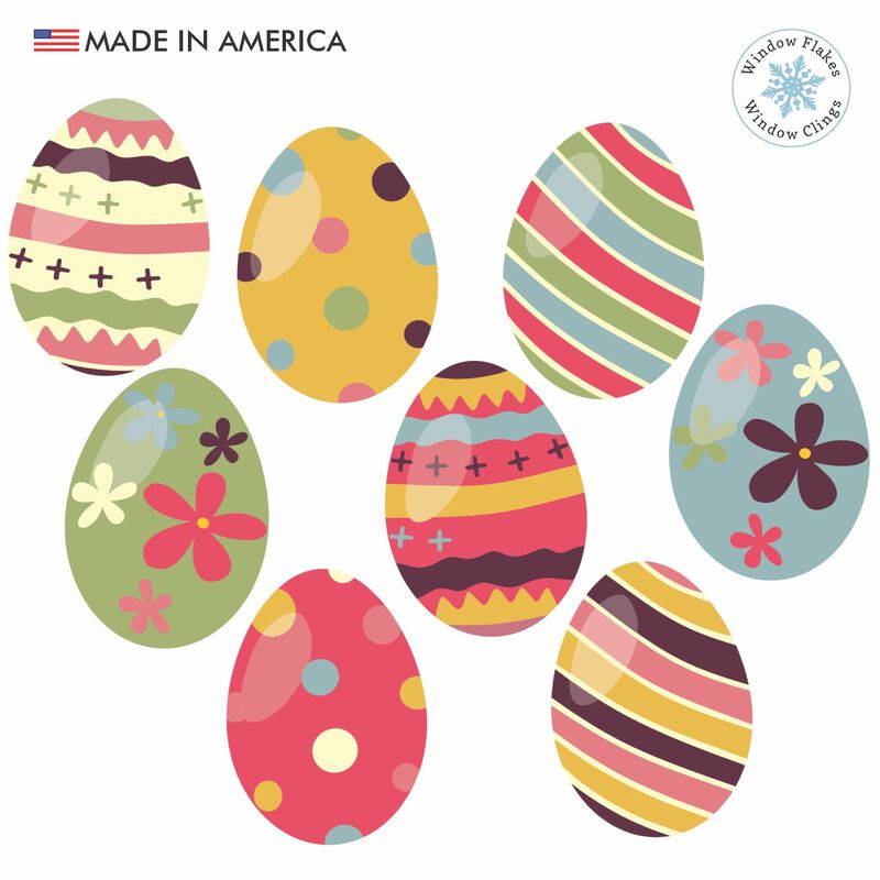 Window Flakes Boho Easter Egg Window Clings Set of 8 Double Sided Spring Floral Reusable Decals image number 0