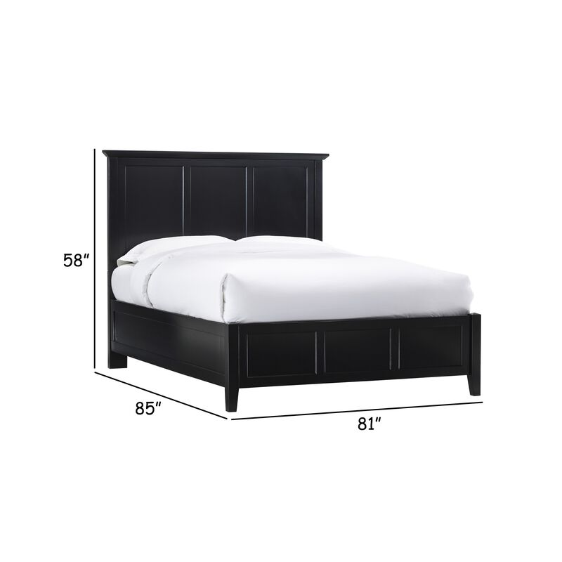 Neo King Size Bed, Panel Design Farmhouse Wood Frame with Slats, Black - Benzara