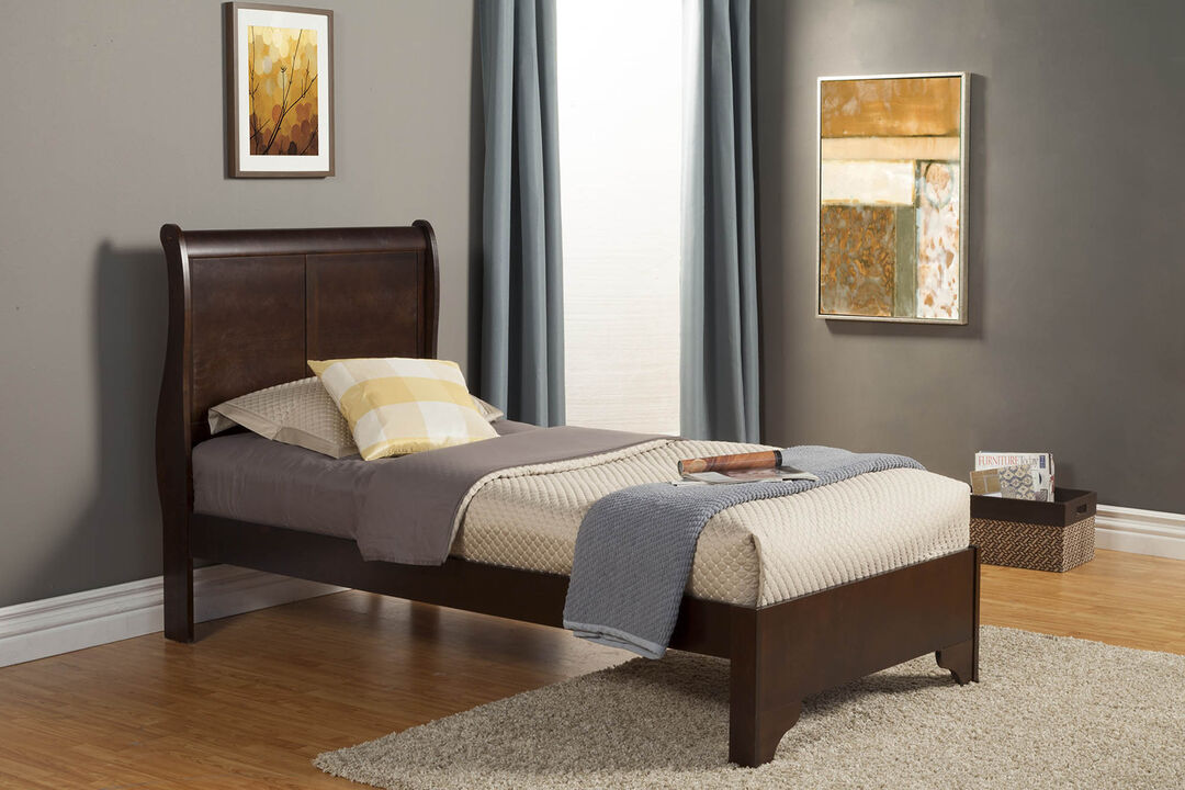 Alpine Furniture West Haven Twin Low Footboard Sleigh Bed - Cappuccino