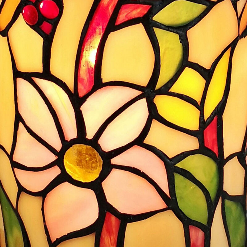 Hivvago 10" Red and Beige Dragonfly Stained Glass Accent Lamp