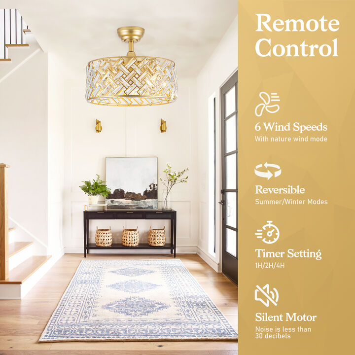 ELEMENT ACE Elegant Crystal Cage Ceiling Fan With Remote Control And Quiet Reversible Motor For Indoor Living Spaces
