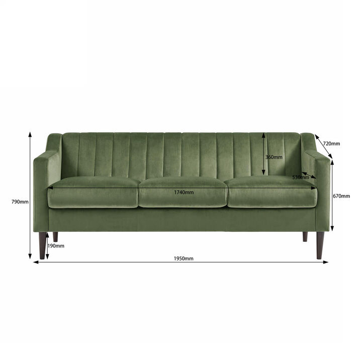 Mid Century Modern Chesterfield sofa couch, Comfortable Upholstered sofa with Velvet Fabric and Wooden Frame and Wood Legs for Living Room/Bedroom/Office Green -3 Seats