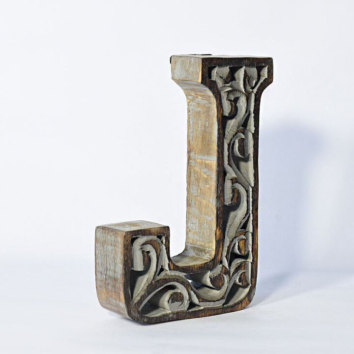 Vintage Gray Handmade Eco-Friendly "J" Alphabet Letter Block For Wall Mount & Table Top Décor