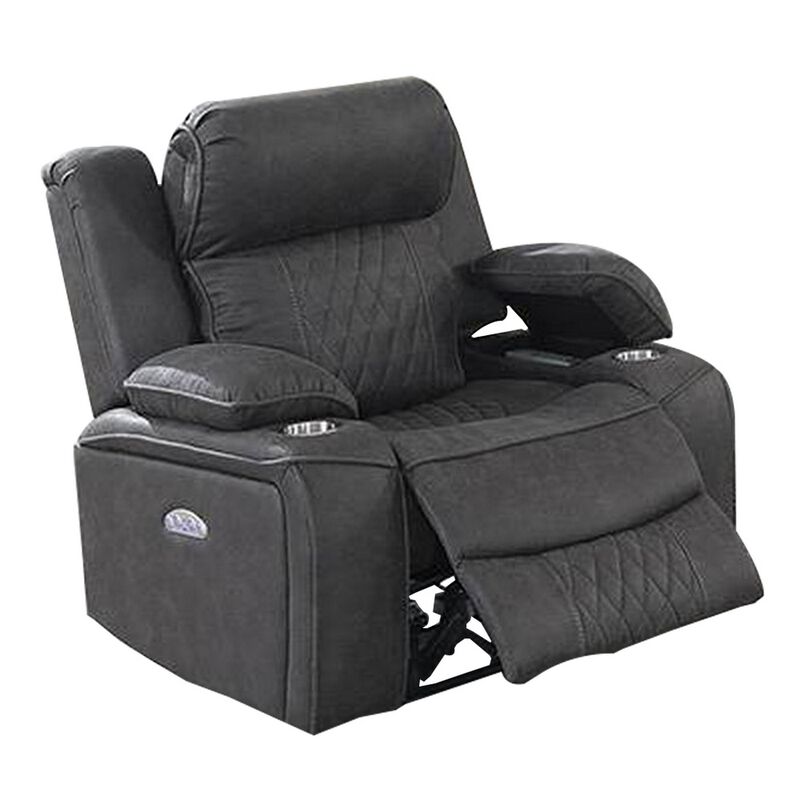 Xiu 38 Inch Power Recliner Chair, USB Port, Storage, Gray Faux Leather-Benzara image number 1