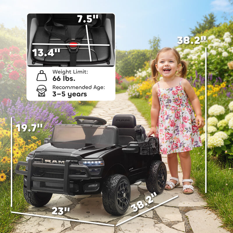 BreeBe 12V Kids Ride on Car, Licensed Dodge RAM 3500 Ride on Toys with Dual Motors, Remote Control image number 2