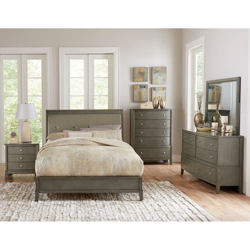 Transitional Style Gray Finish 1pc Queen Size Sleigh Bed Button-Tufted Faux Leather Upholstered Headboard Bed Frame