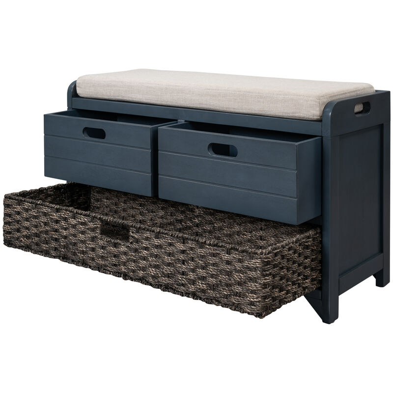 Whisen Storage Bench with Removable Basket and 2 Drawers - Navy