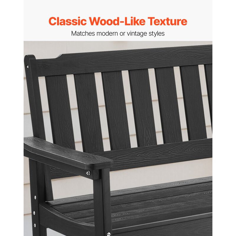 Weatherproof Outdoor Bench for 2-3 People Plastic Patio Bench with Backrest for Porch Yard-Black image number 7