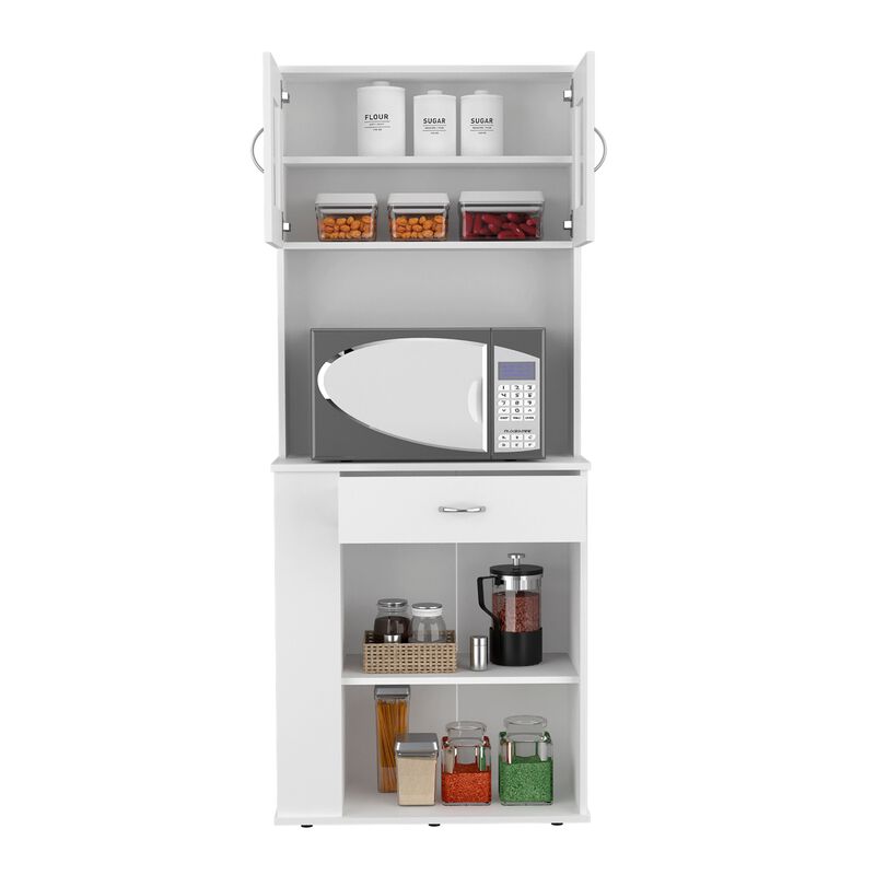 Capienza Pantry Cabinet, Two Shelves, Double Door, One Drawer, Three Side Shelves  -White image number 4