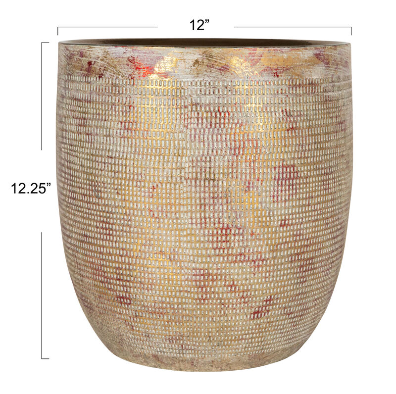 Embossed Textured Stoneware Planter, Metallic Gold image number 2