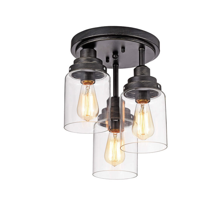 Blair Flush Mount in Antique Black Finish with Clear Glass Shades