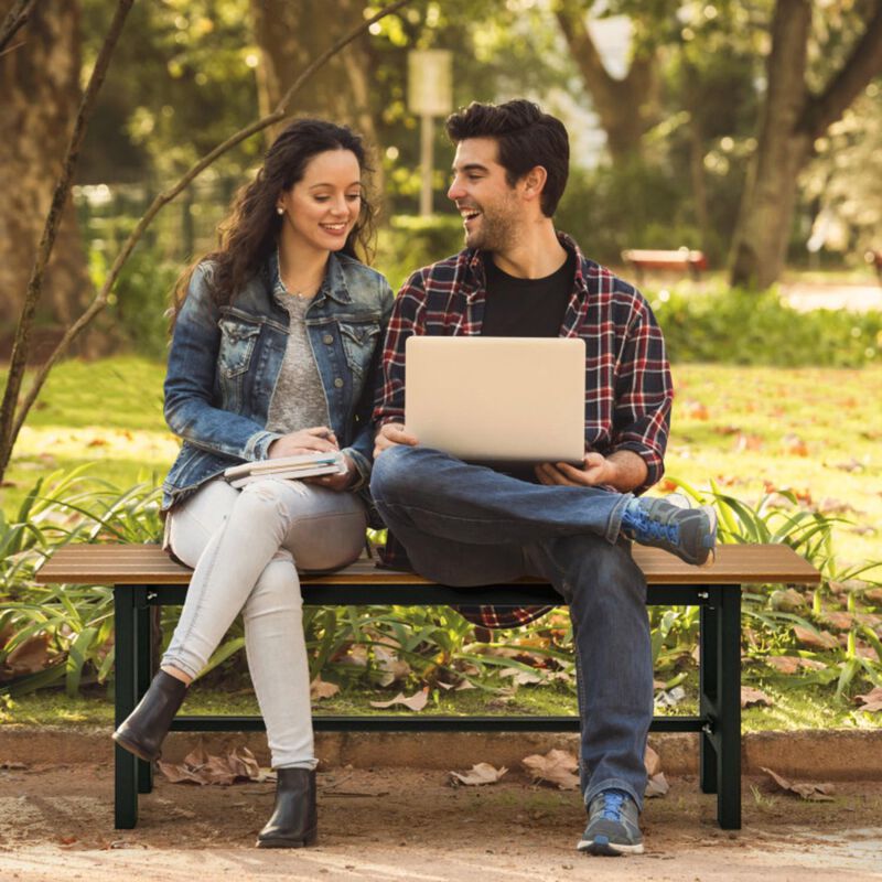 Hivvago 47" Outdoor Chair with Slatted Seat Plastic Coated Iron Frame