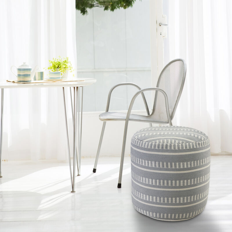 Polyester Round Striped Indoor Outdoor Pouf Ottoman