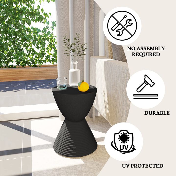 LeisureMod Side Table Modern ABS Shell Ribbed Hourglass End Table Compact Accent Drum Table with Removable Lid for Storage Indoo