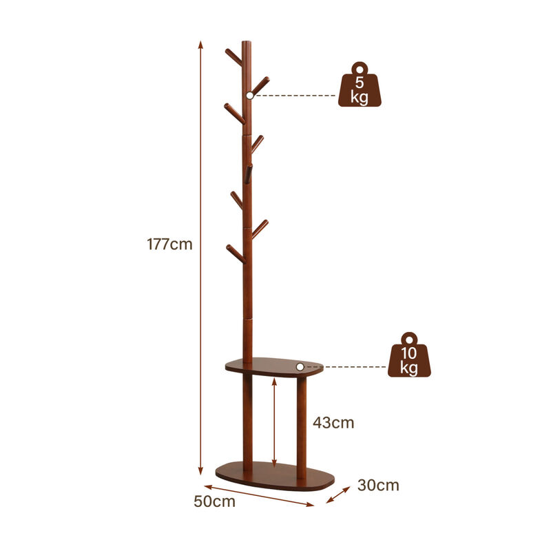 Wall Coat Rack with 8 Hooks and 2 Storage Shelves Organizer image number 2