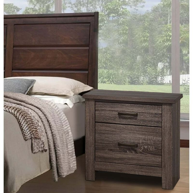 Soma 24 Inch Rustic 2 Drawer Nightstand, Sleek Metal Bar Handles, Oak Gray - Benzara