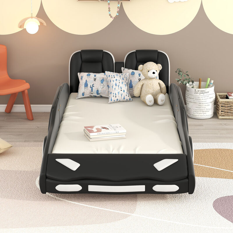 Race Car-Shaped Platform Bed with Wheels Fun & Sturdy Kids' Bed Frame