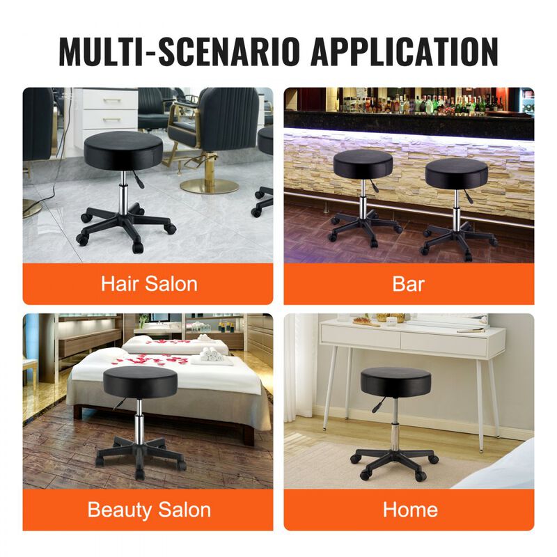Adjustable Rolling Stool with Thick Padded Seat, Swivel Chair for Medical, Massage & Home-Black image number 3