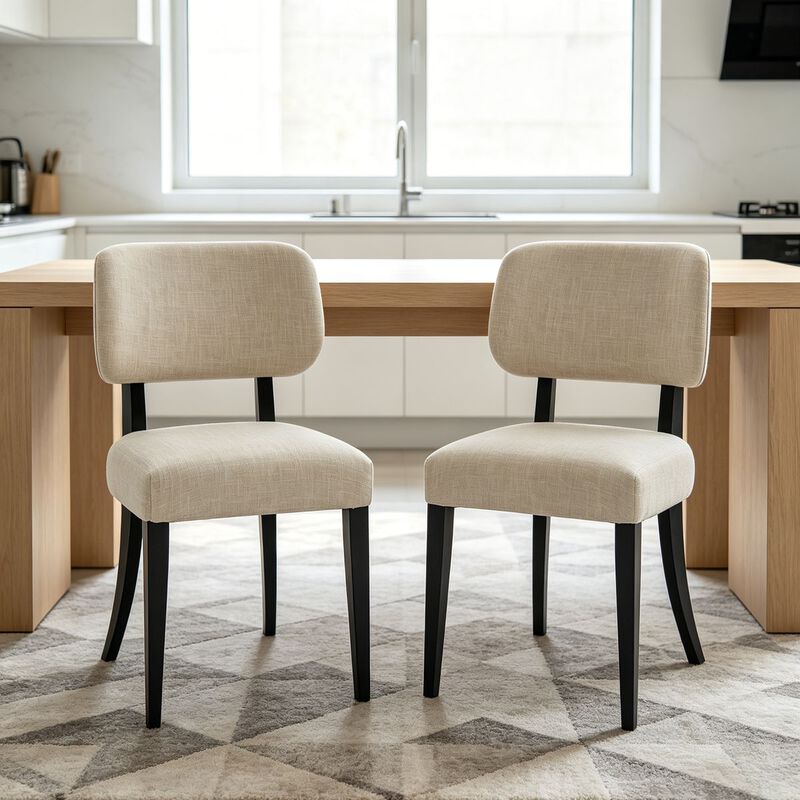 Envelor Linen Upholstered Pillow-Back Dining Chair with Black Wood Legs, Set of 2 image number 1