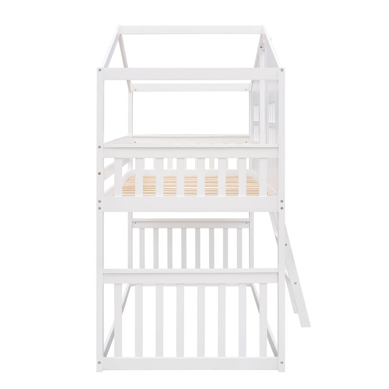 Whisen 79.5"x41.1" House Bunk Bed, Solid Wood Twin Over Twin for Kids Bedroom image number 7