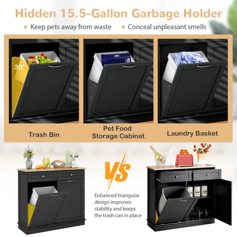 Hivvago Kitchen Tilt Out Trash Cabinet with 2 Drawers and Adjustable Shelf