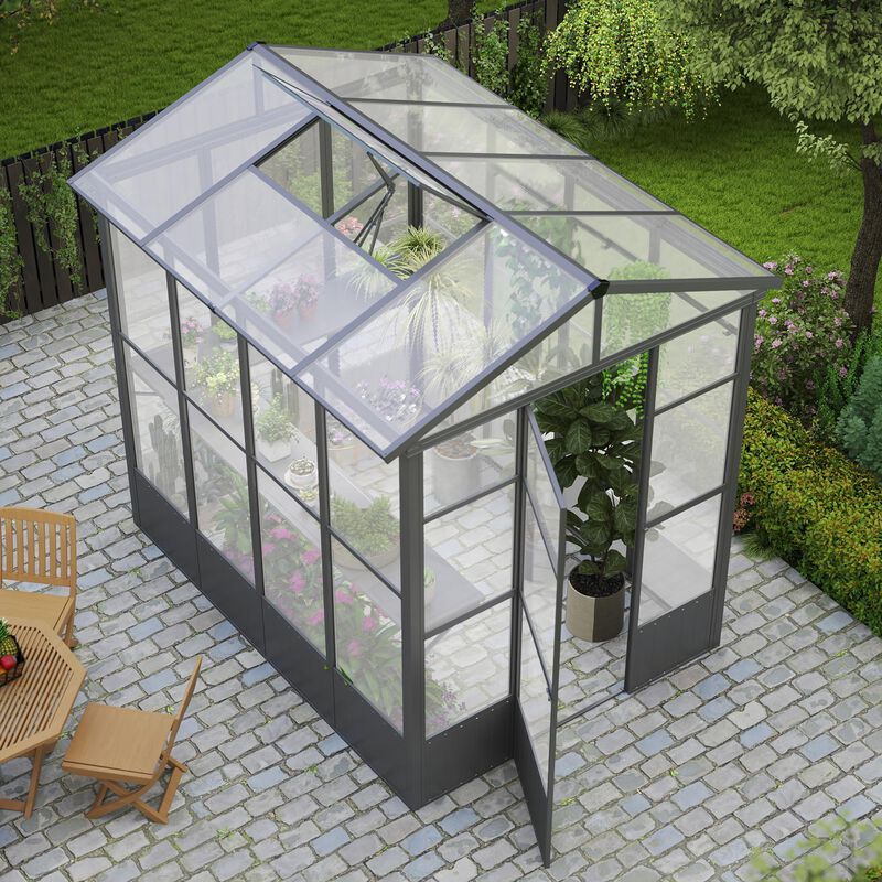 Mondawe 6.5 x 8 FT Polycarbonate Greenhouse, Outdoor Full Aluminum Heavy Duty Greenhouse with Extra 7.8FT Walk-in Height image number 2