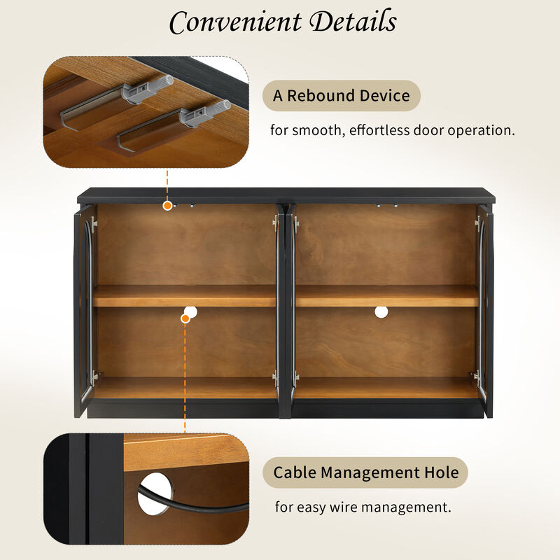 Merax 4-Door Storage Buffet Cabinet with Glass Doors