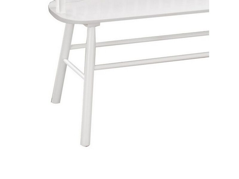 Transitional Curved Design Spindle Back Bench with Splayed Legs,White - Benzara