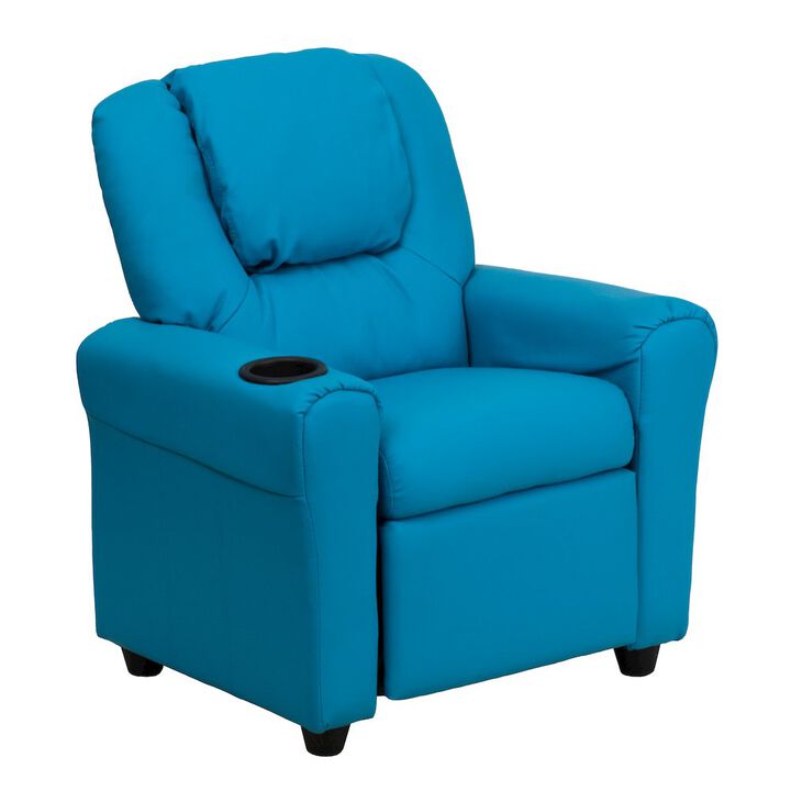 Flash Furniture Contemporary Turquoise Vinyl Kids Recliner with Cup Holder and Headrest