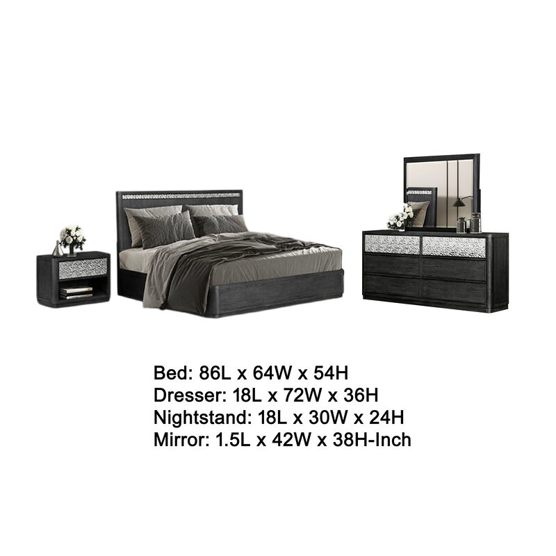 Zoko 5pc Queen Bedroom Set, 2 USB Nightstands, Dresser Mirror Ash Gray - Benzara