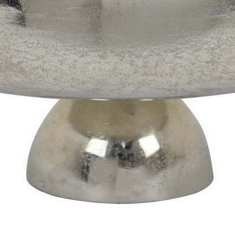 16 Inch Tabletop Decorative Bowl with a Pedestal Footed Base, Silver - Benzara