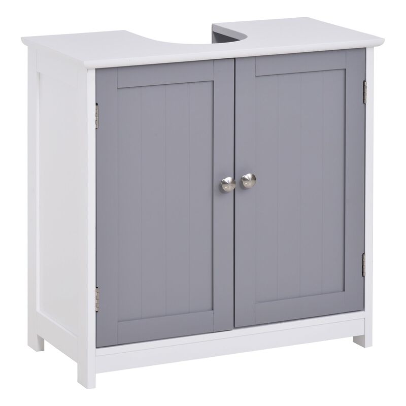 White/Grey Sink Cabinet: U-Shape Under-Sink Bathroom Storage