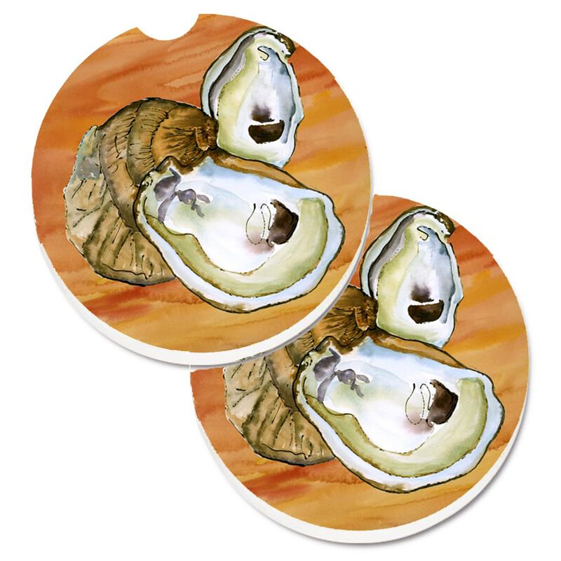 Caroline's Treasures Oyster Set of 2 Cup Holder Car Coasters 8142CARC, 2.56, Multicolor image number 0