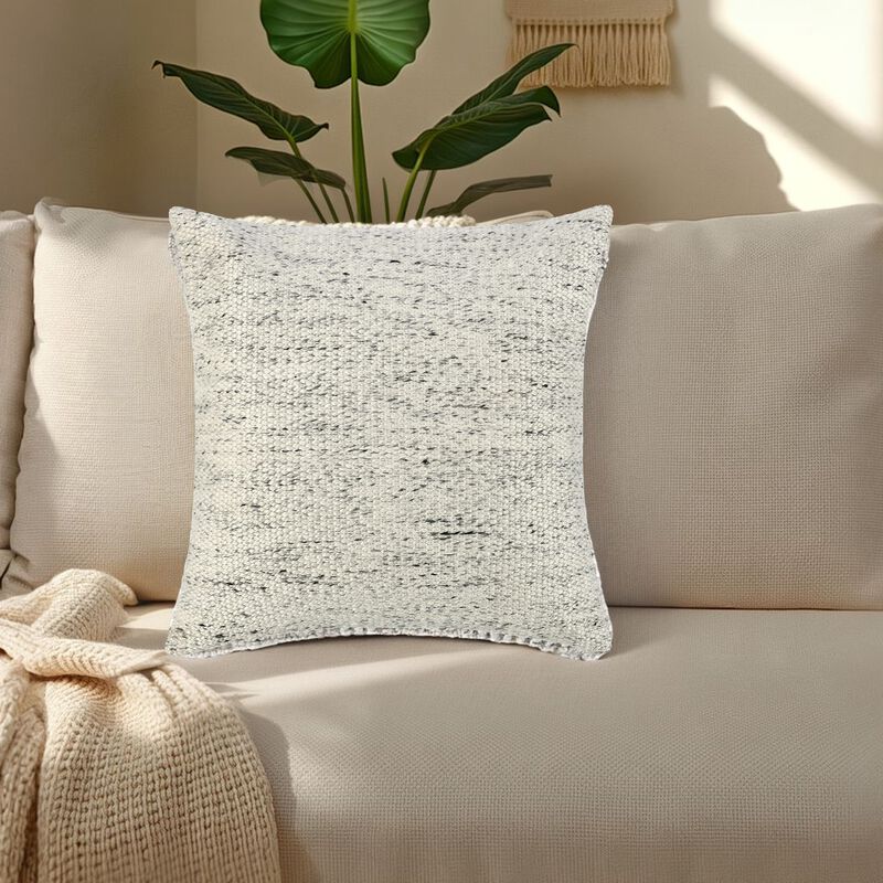 Ruff Square Accent Throw Pillow, 26 Inch Ivory Texture Recycled Fabric - Benzara