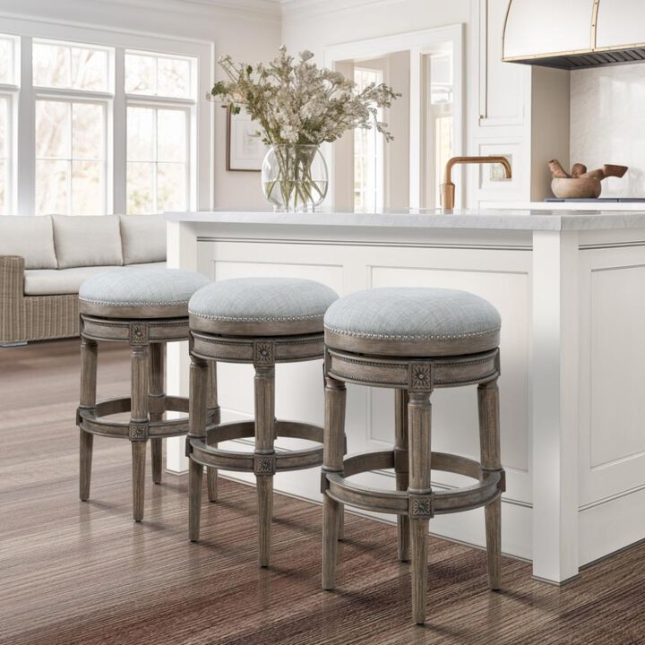 Hivvago 31 Inch Gray Solid Wood Swivel Backless Bar Height Bar Chair