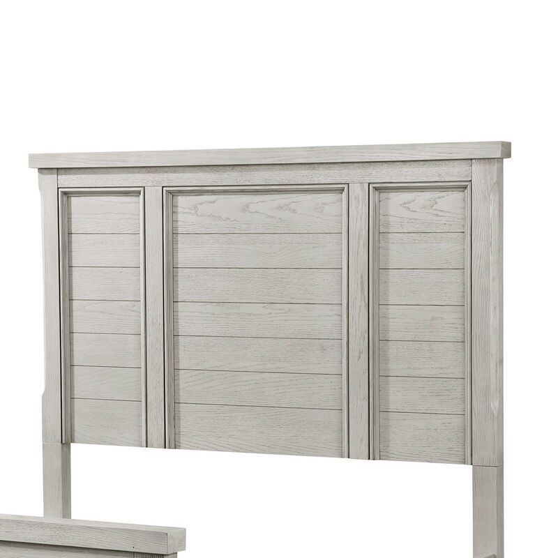 Myna Queen Size Bed with Tall Headboard, Farmhouse White Oak Veneer Wood