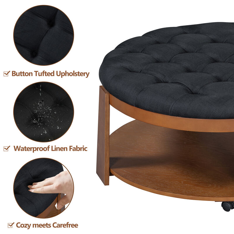 Merax 2-Tier Round Ottoman Coffee Table with Wheels