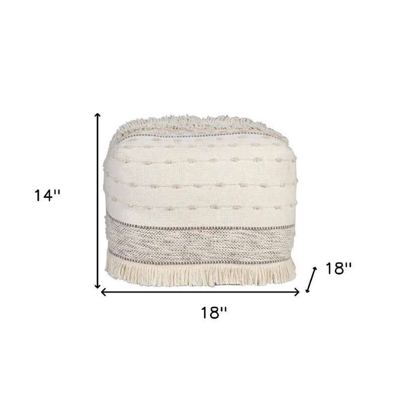 Hivvago 18 Inch Cream Cotton Striped Pouf Ottoman